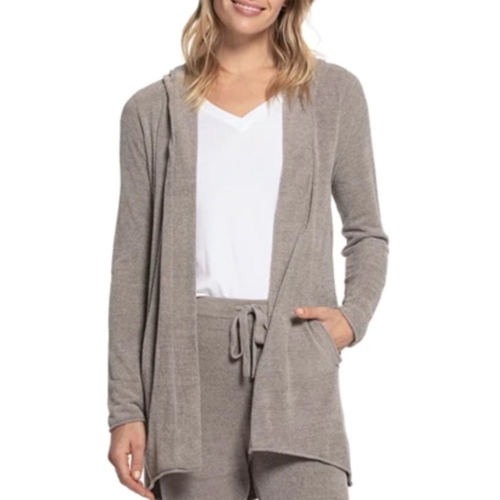 Barefoot Dreams Cozychic Ultra Lite Hooded Resort Cardi Sweater Sz M Mauve Mist